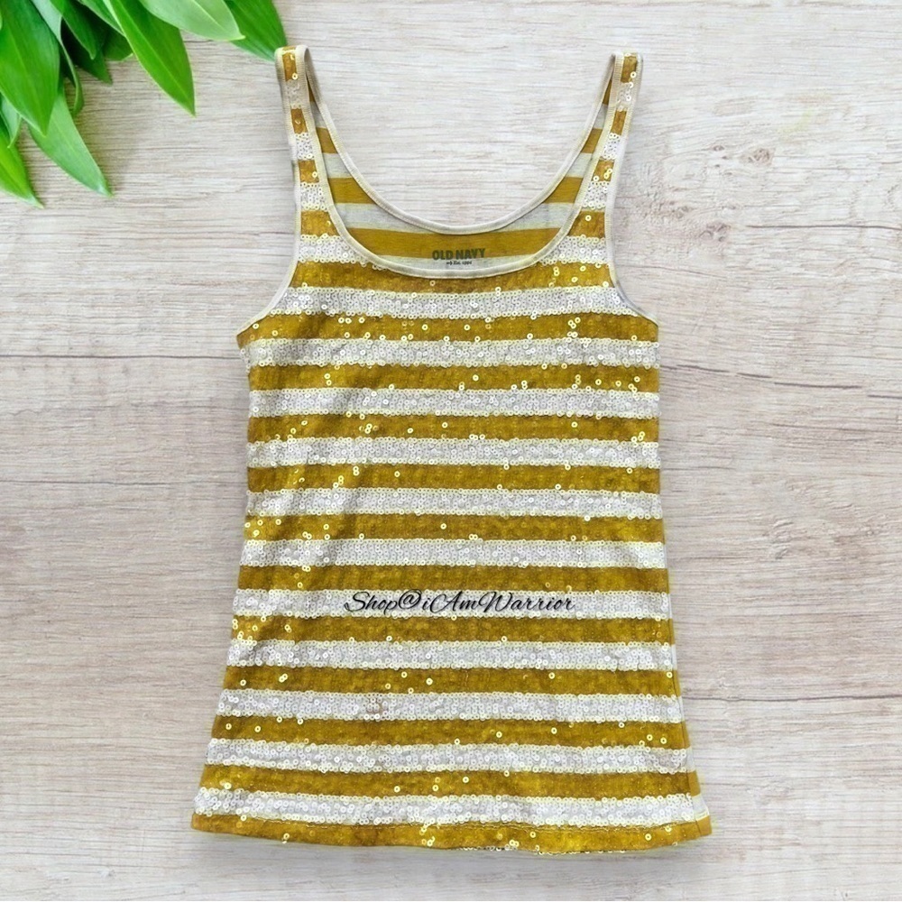 Old Navy marigold & white striped sequin tank top *shop@iamwarrior - Picture 5 of 11